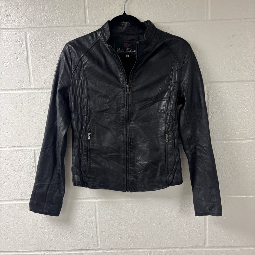 Elsa Valentini Black Faux Leather Moto Jacket | Size 42 (XS-S) - Picture 1 of 4